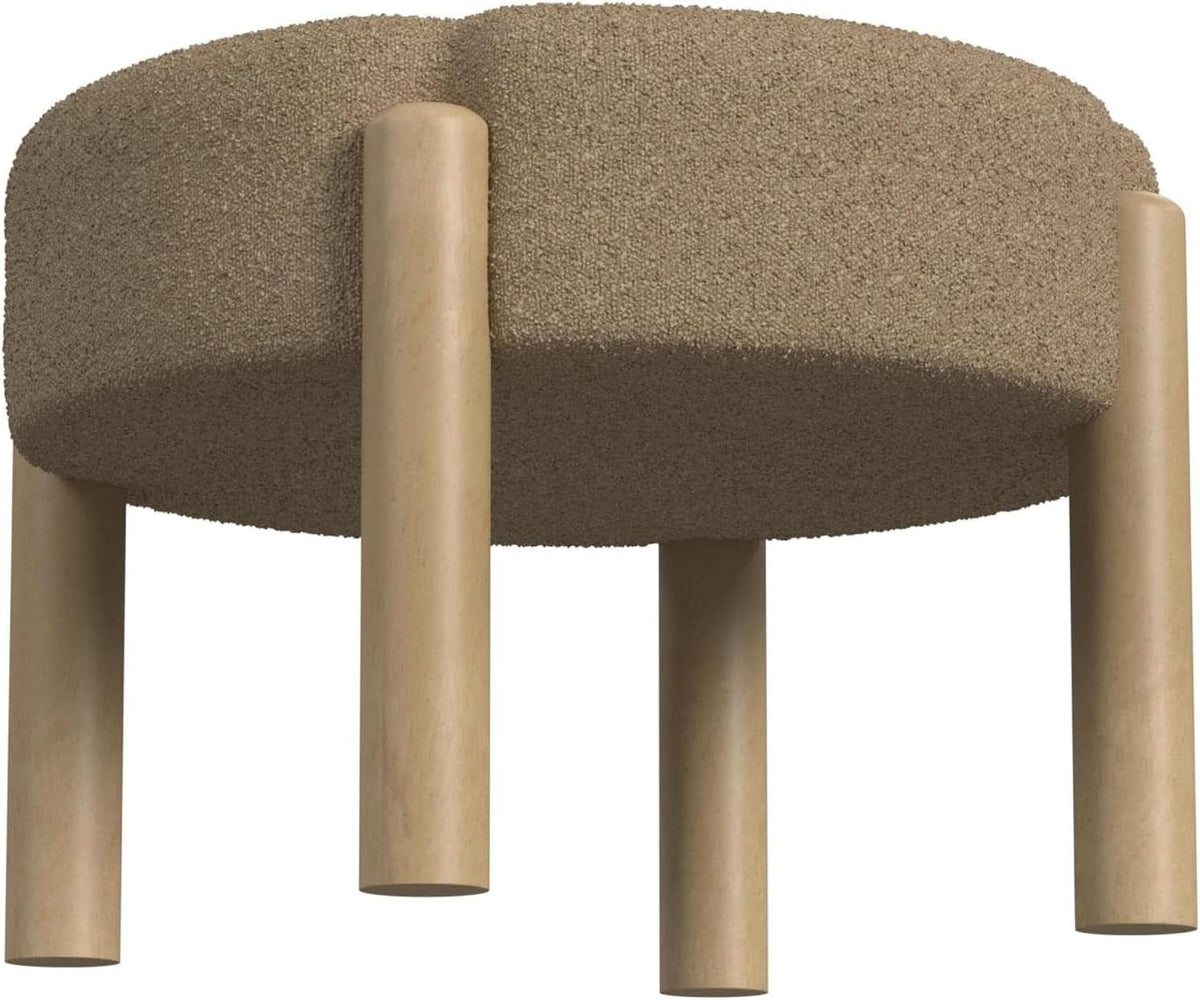 Luna Modern Round Ottoman in Brown Boucle, 22 Inches