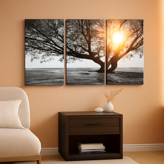 Three Piece Black White Tree Landscape Framed Canvas-0
