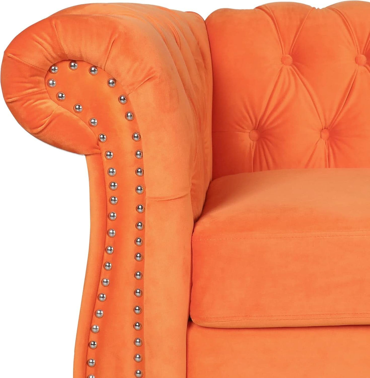 3 Piece Orange Velvet Living Room Sofa Set Includes Loveseat And Club Chair Durable Upholstery-3
