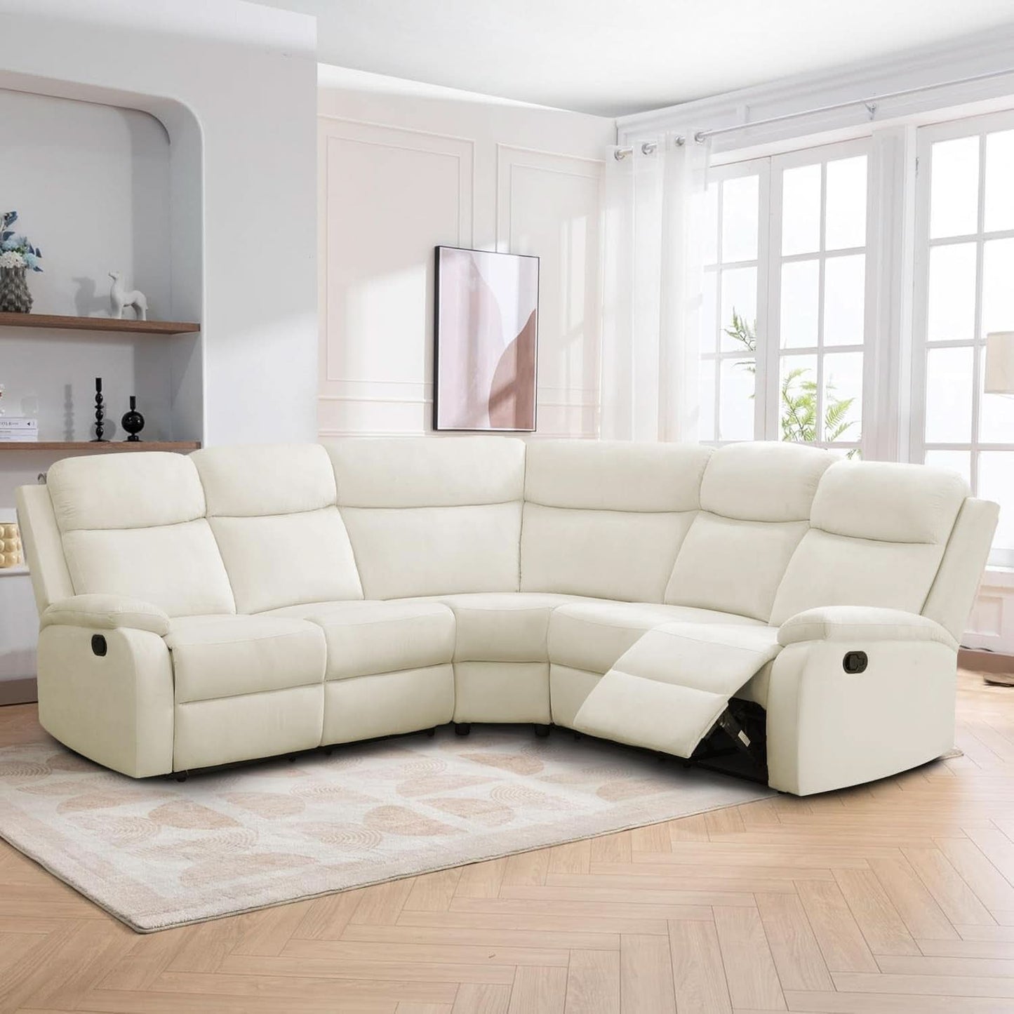 Off White Recliner Sectional Sofa Five Seats Living Room