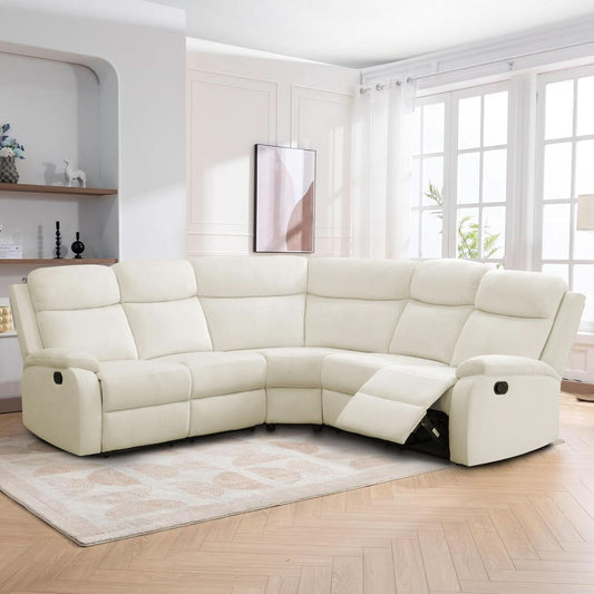 Off White Recliner Sectional Sofa Five Seats Living Room