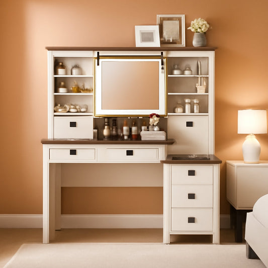 Oversized Farmhouse Vanity Desk With Illuminated Mirror