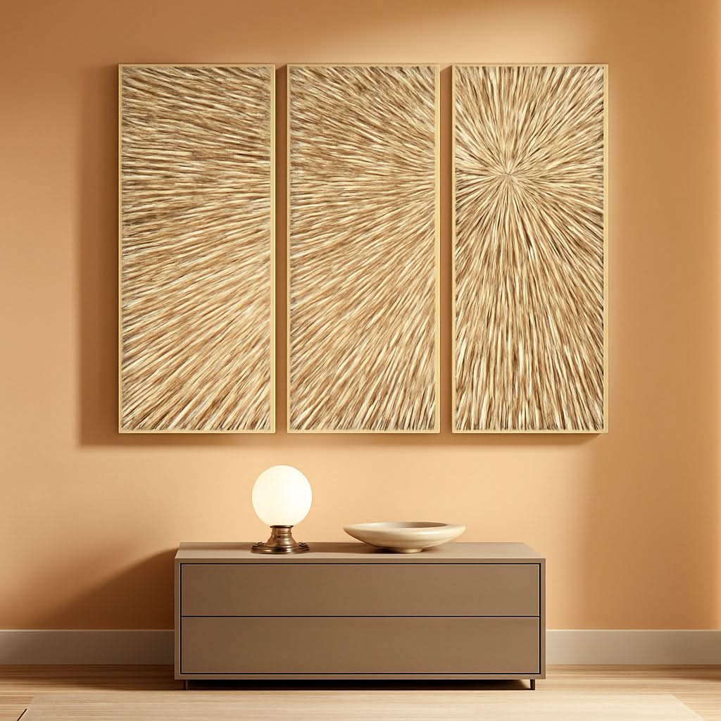 Goldleaf Textured Hand Painted Canvas Art Triptych