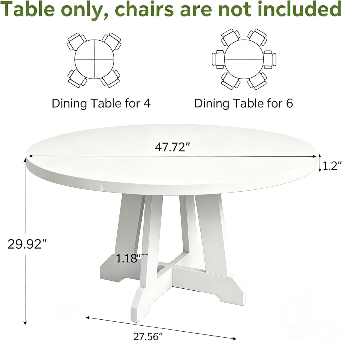 Forty Seven Inches White Circular Solid Wood Dining Table-1