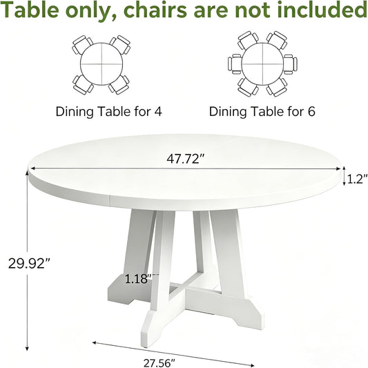 Forty Seven Inches White Circular Solid Wood Dining Table-1