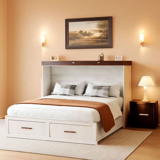 Queen Murphy Cabinet Bed Integrated Charging Station-0