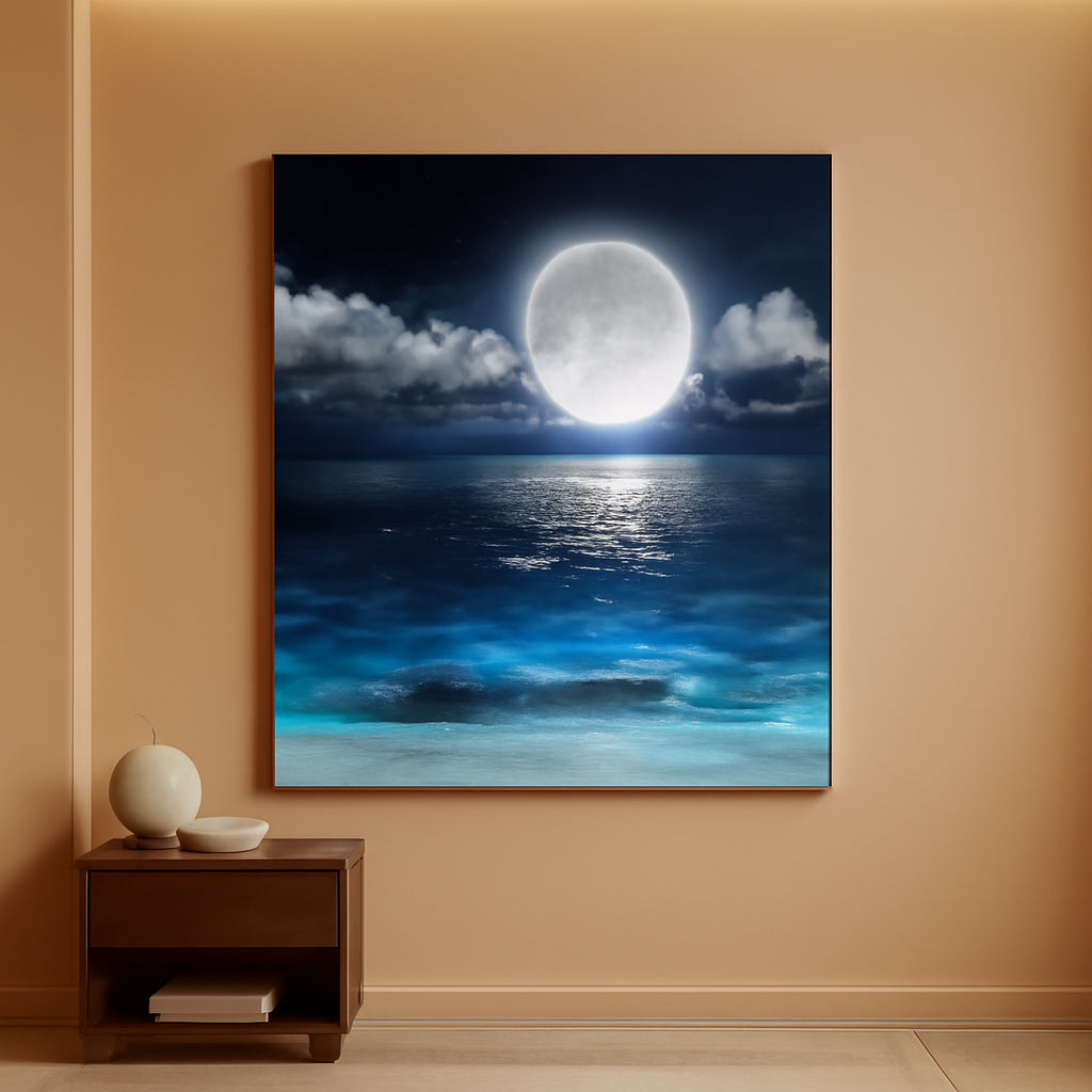 Canvas Wall Art High Definition Moonlit Ocean Landscape