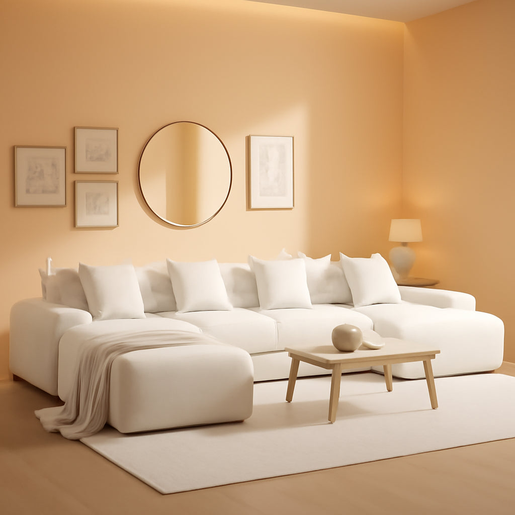 160 Inch White Corduroy Modular Sectional Sofa Set