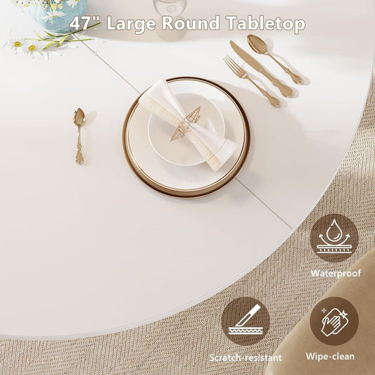 Round Dining Table 47 Inch White Finish Living Room Area