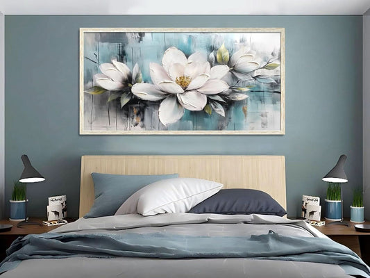 Framed Magnolia Wall Art 40x20 MoonstoneTeal Textured