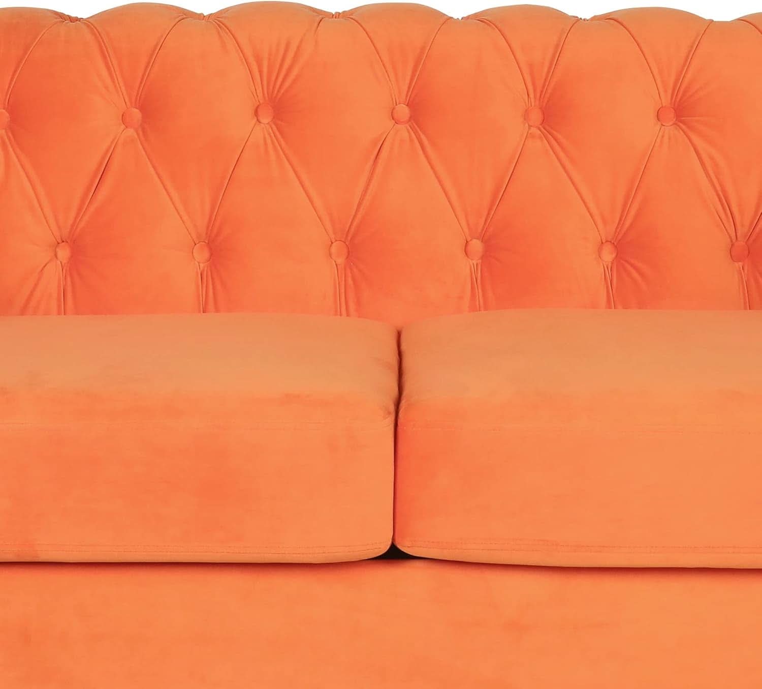 3 Piece Orange Velvet Living Room Sofa Set Includes Loveseat And Club Chair Durable Upholstery-4