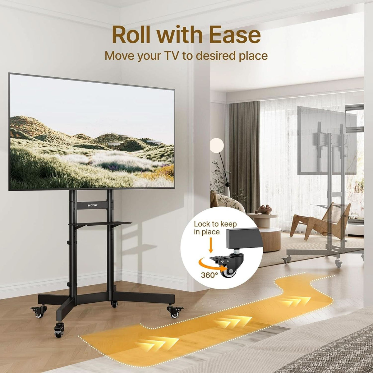 Black Heavy Duty Rolling TV Stand With Lockable Wheels