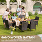 7 Piece Patio Dining Set Acacia Wood Table Black Rattan
