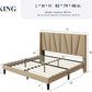 King Size Upholstered Bed Frame Beige Geometric Headboard