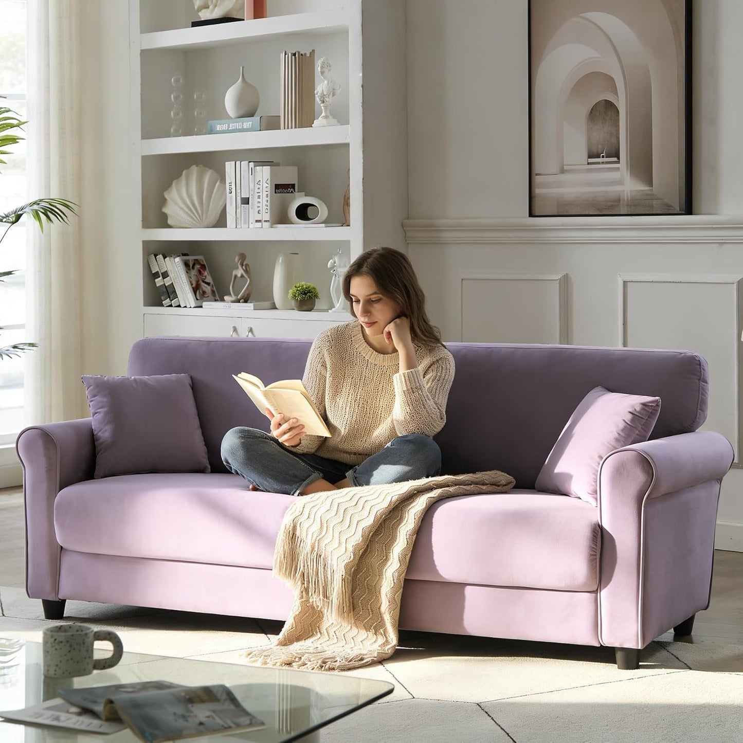 Deluxe Velvet 83 Inches Luxury Loveseat Purple Shade-2