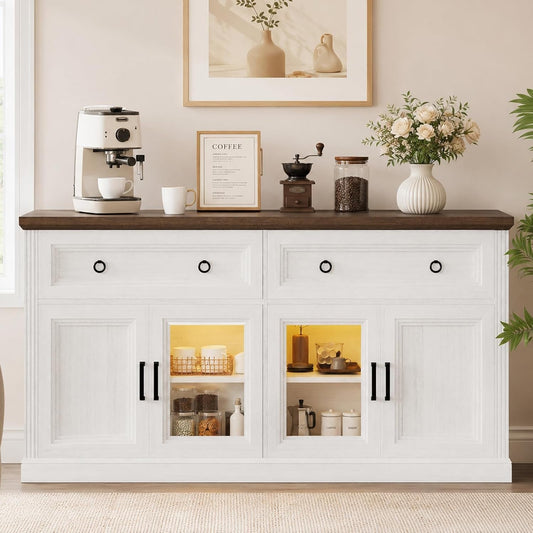 63 Inch Antique White Multipurpose Sideboard Buffet