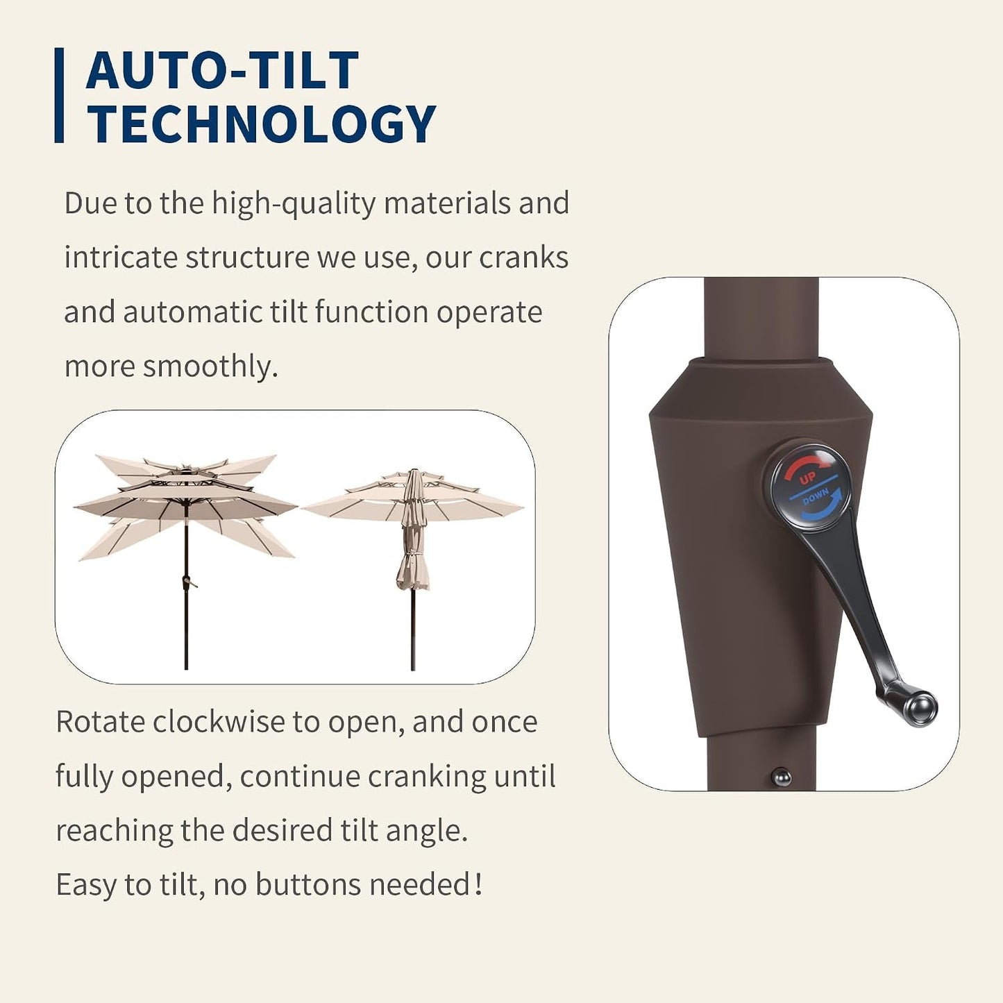 9Ft Weather Resistant Outdoor Patio Umbrella Auto Tilt