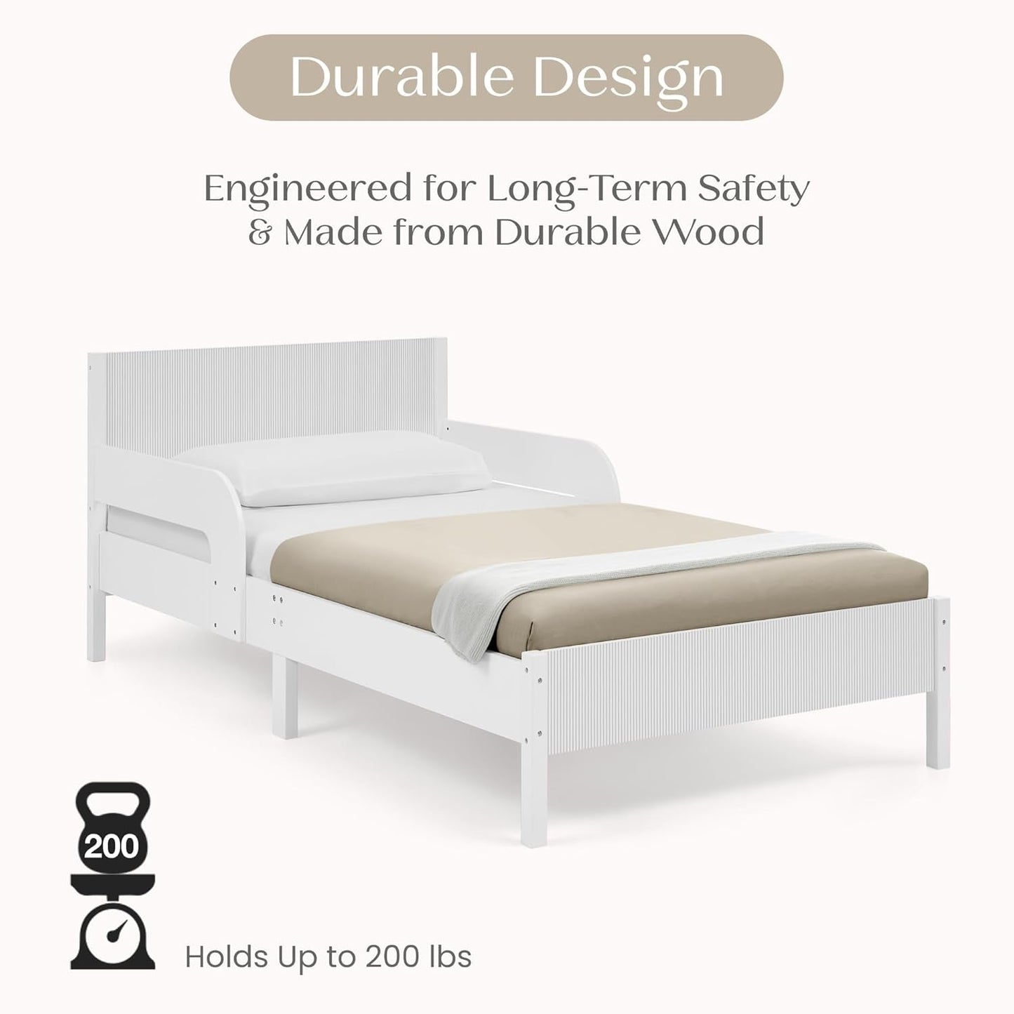 Cora Wood Twin Bed Removable Guardrails System White