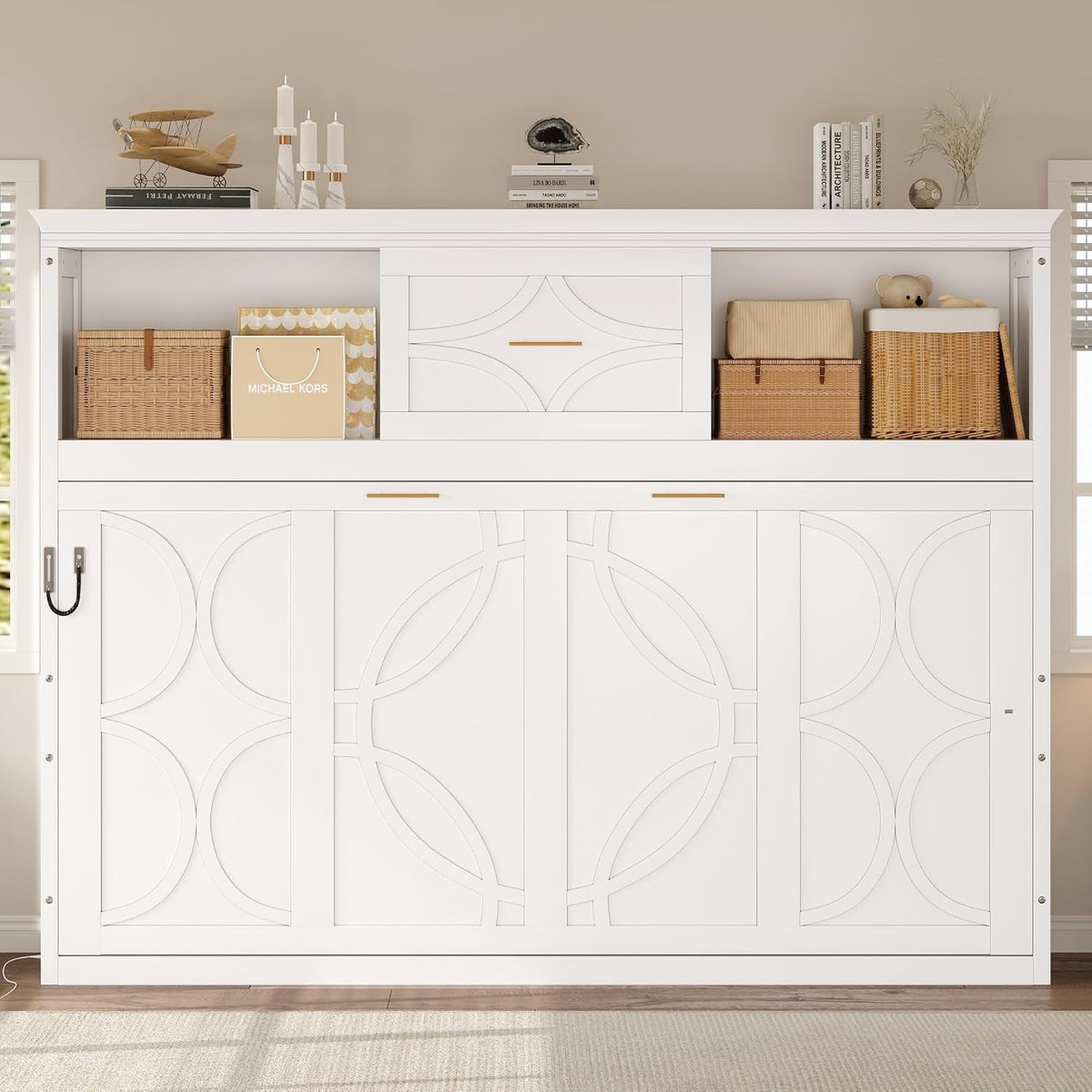Twin Murphy Bed With Multi Compartmental Storage White