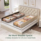 Queen Bed Frame Beige Linen Upholstered Storage Drawers