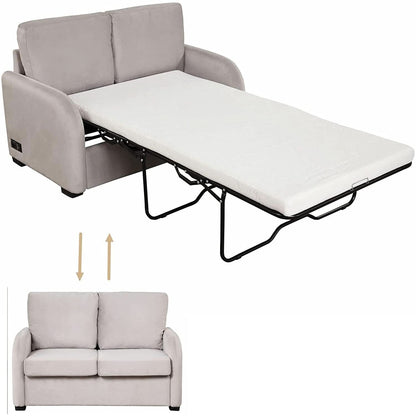 2 In 1 Velvet Sleeper Sofa With USB Port Convertible Loveseat Bed Soft Velvet Upholstery For Small Living Rooms Guests