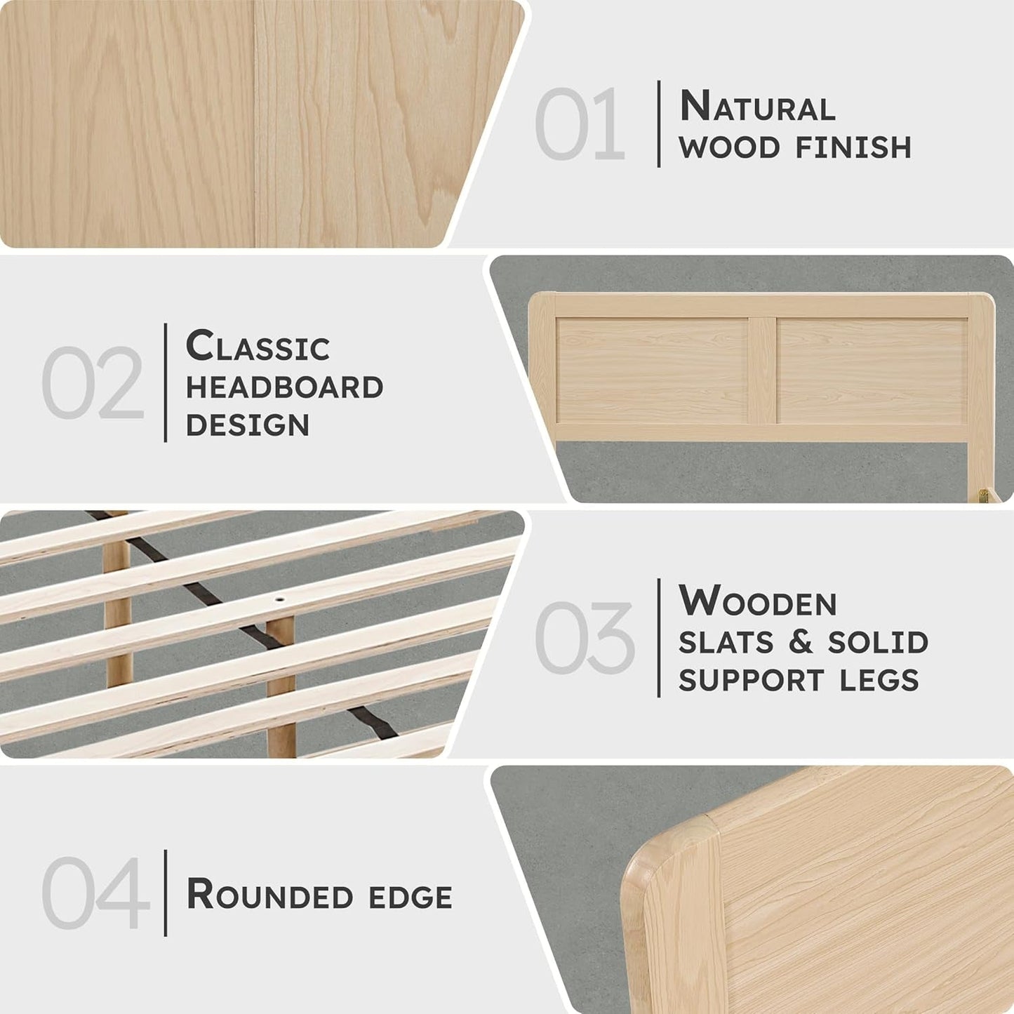 Queen Platform Bed Engineered Wood Veneer Finish Durable