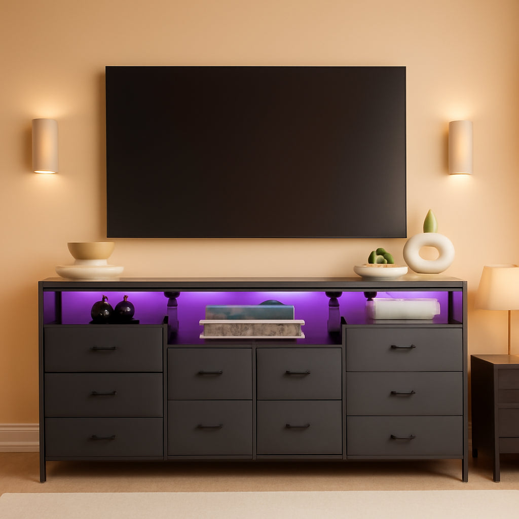 63 Inches Black Dresser TV Stand Entertainment Center