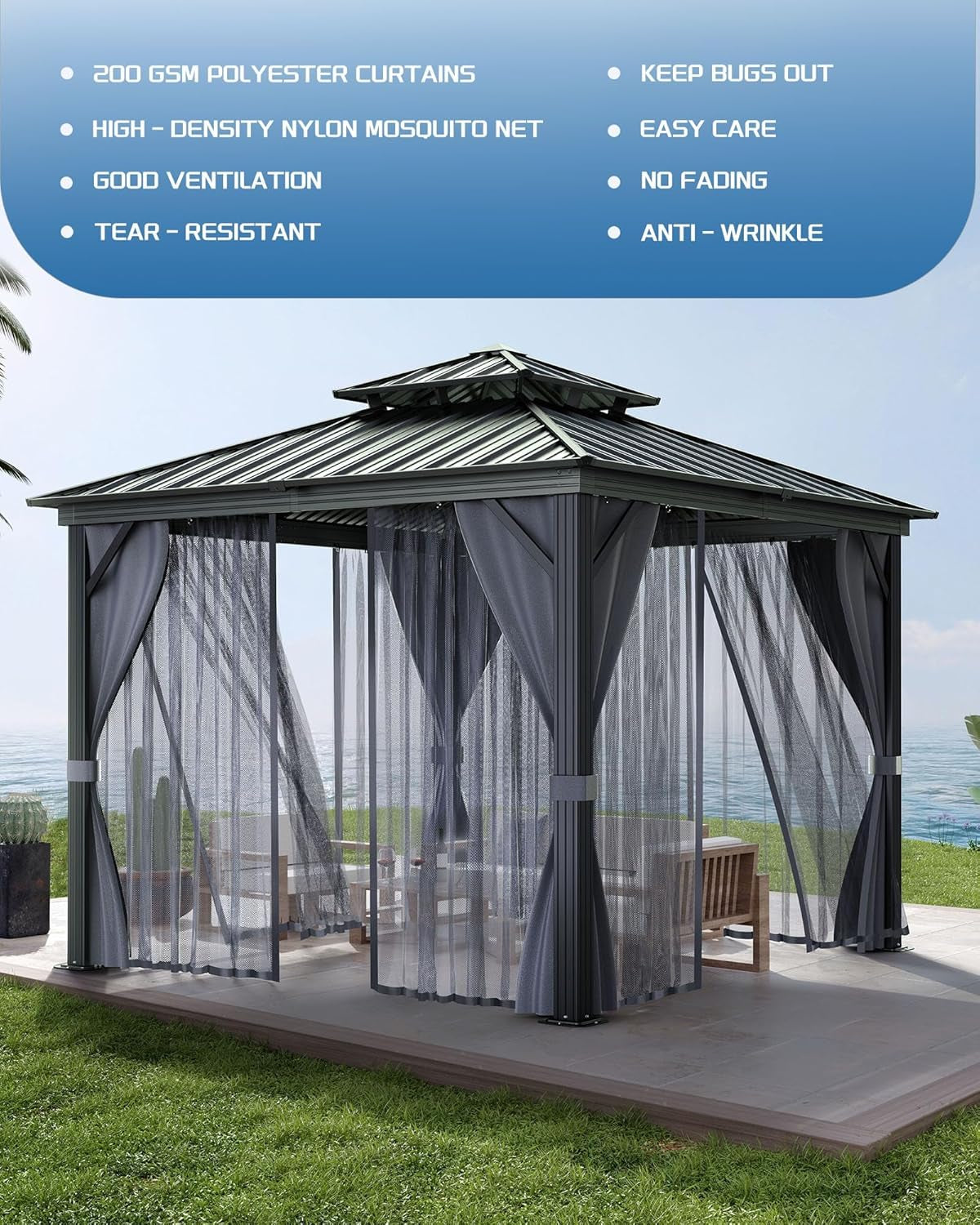 10x10 Hardtop Gazebo Aluminum Frame Outdoor Weatherproof