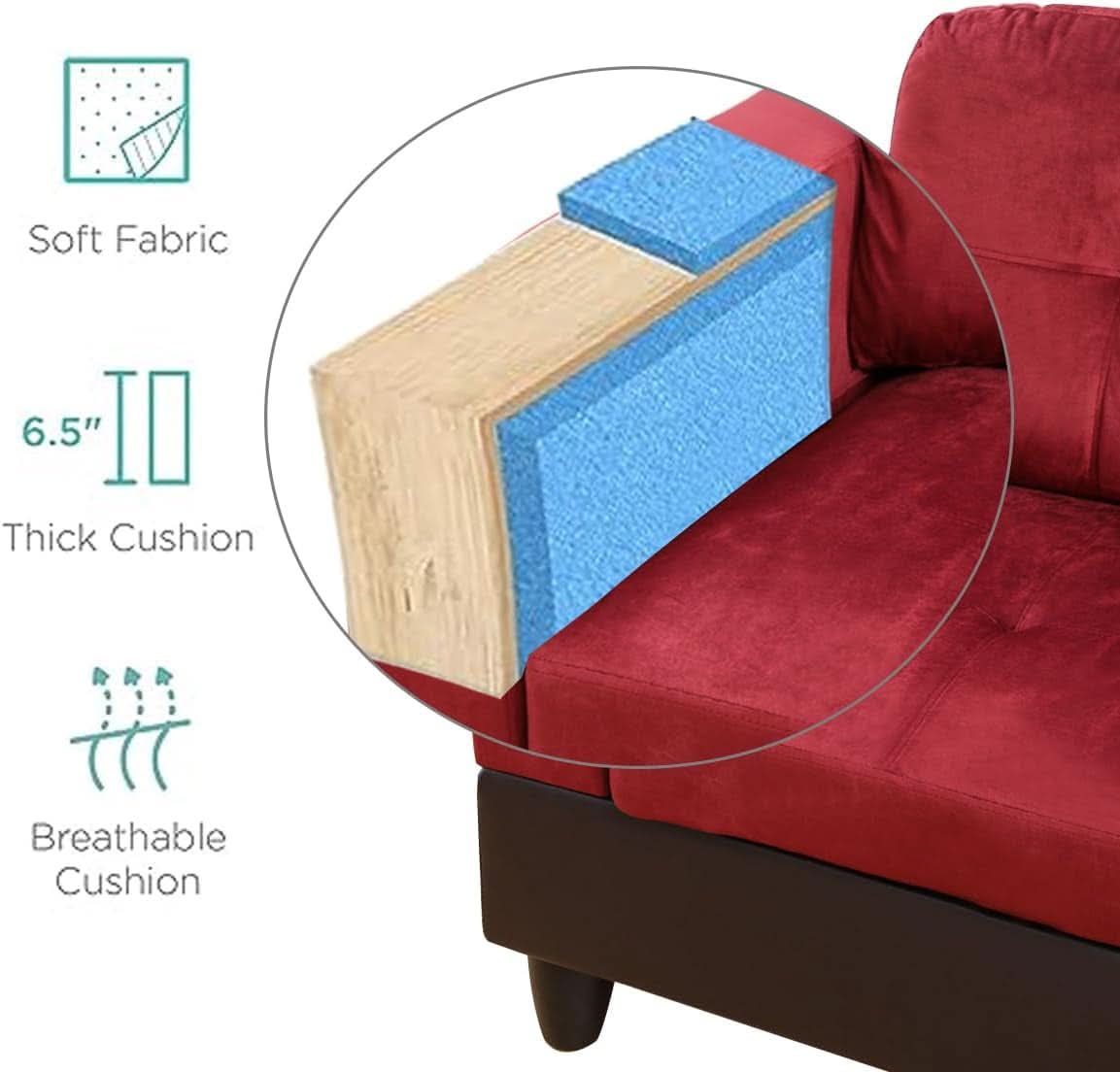 2 Piece Sectional Sofa Set L Shape Microfiber With Chaise Red Right Hand Facing Living Room-2