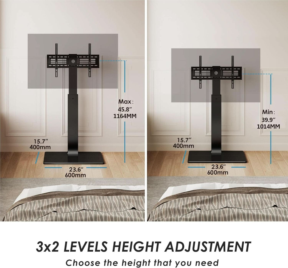 Black Ultrare silient Tempered Swivel TV Stand 75Inch