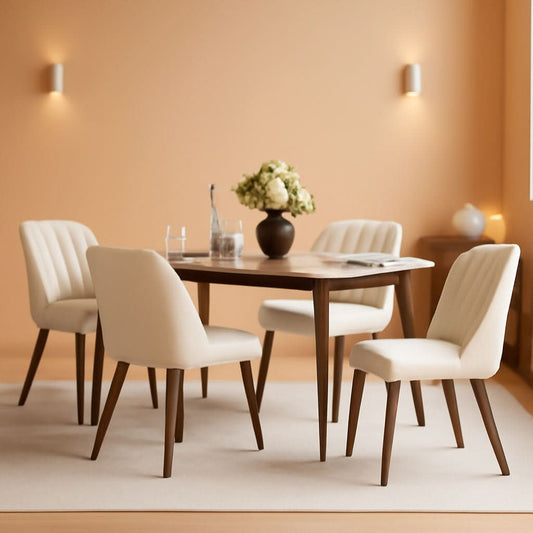 Beige Upholstered Dining Chairs With Contemporary Finish
