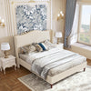 King Size Beige Upholstered Platform Bed Headboard