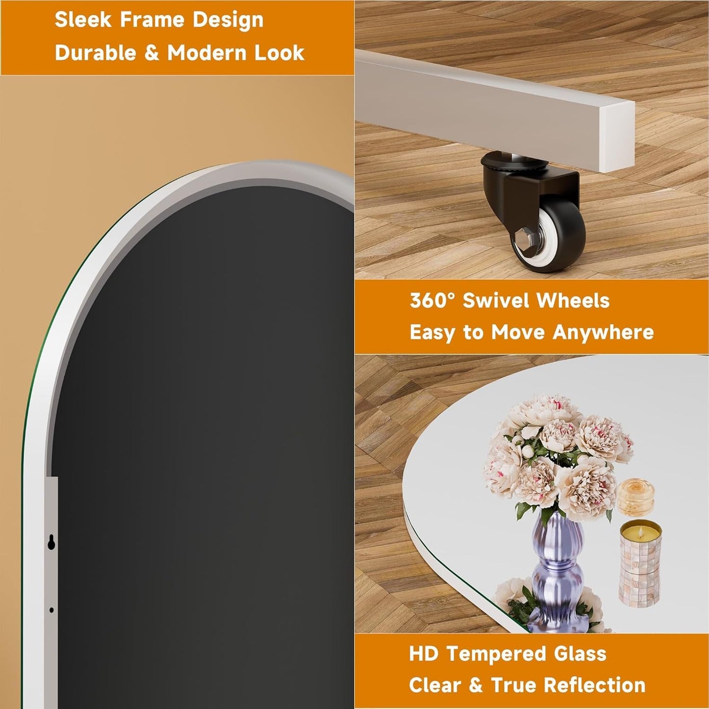 79 Inches Architectural Full Length Mirror Wheeled