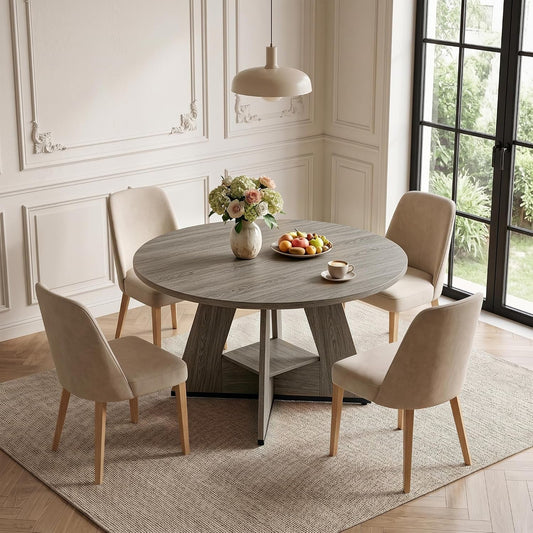 Round Extendable Dining Table Concealed Storage Shelf