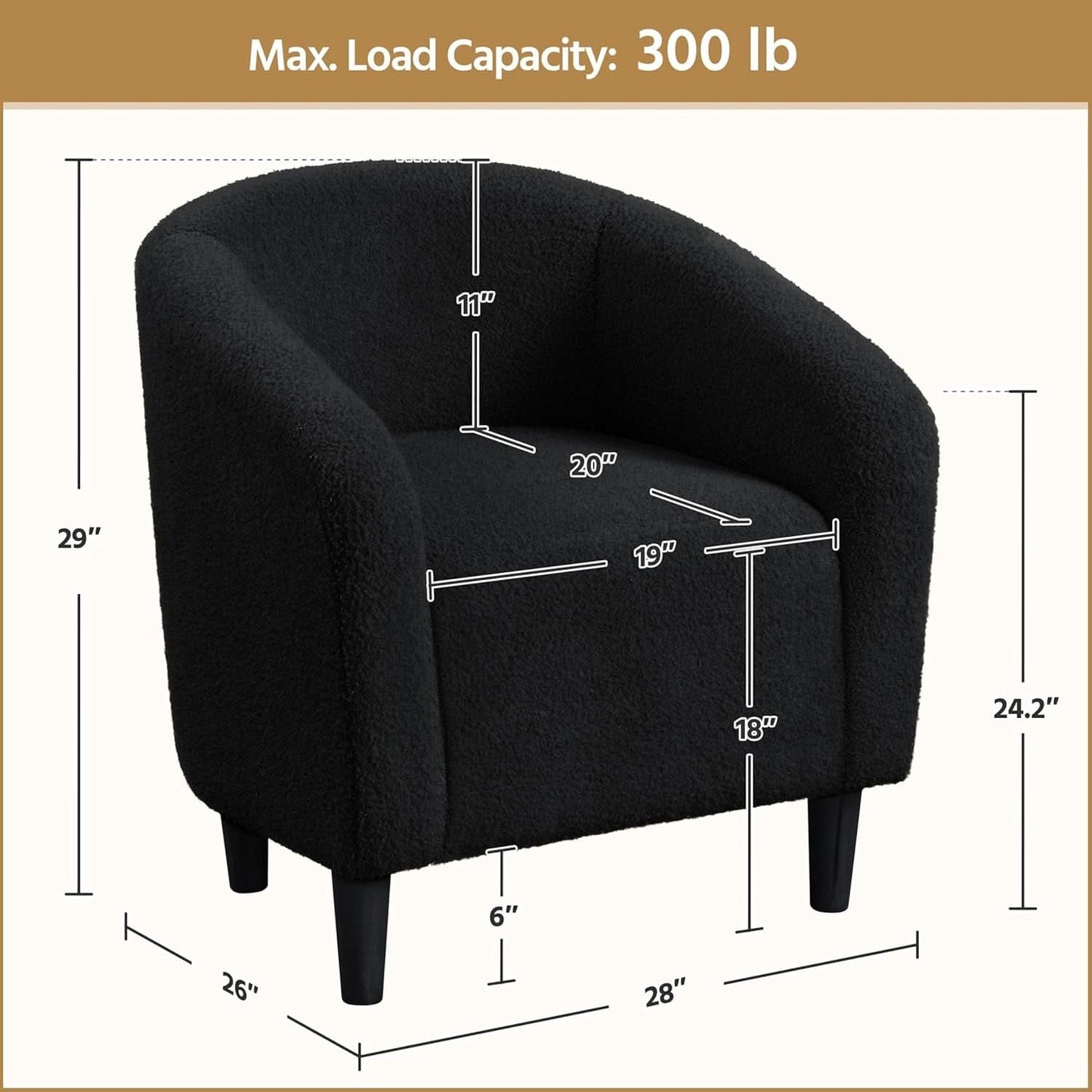 Black Boucle Armchair Club Chair Cushioned Comfort