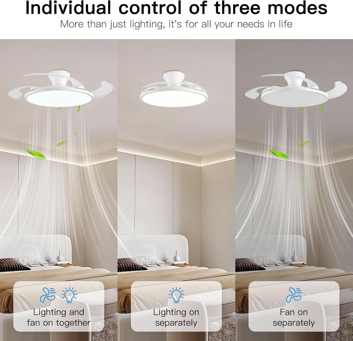 42 Inch Retractable Ceiling Fan Featuring Lighting