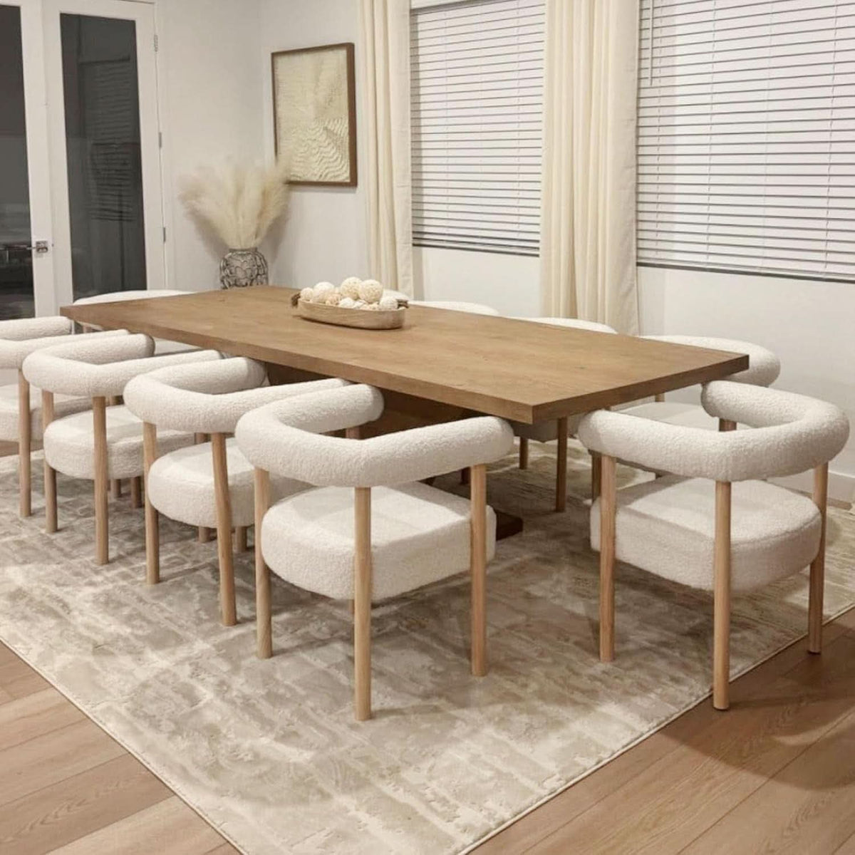 White Faux Sherpa Boucle Upholstered Dining Chairs