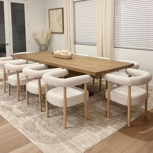 White Faux Sherpa Boucle Upholstered Dining Chairs