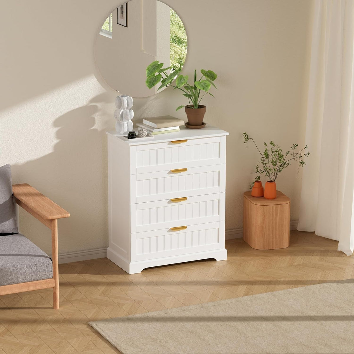 White Farmhouse Style Dresser With Durable Handles