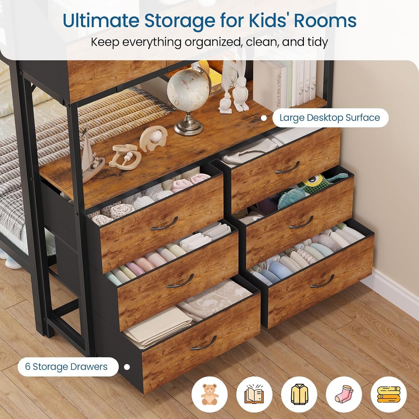 Twin Over Twin Steel Construction Bunk Bed With Storage