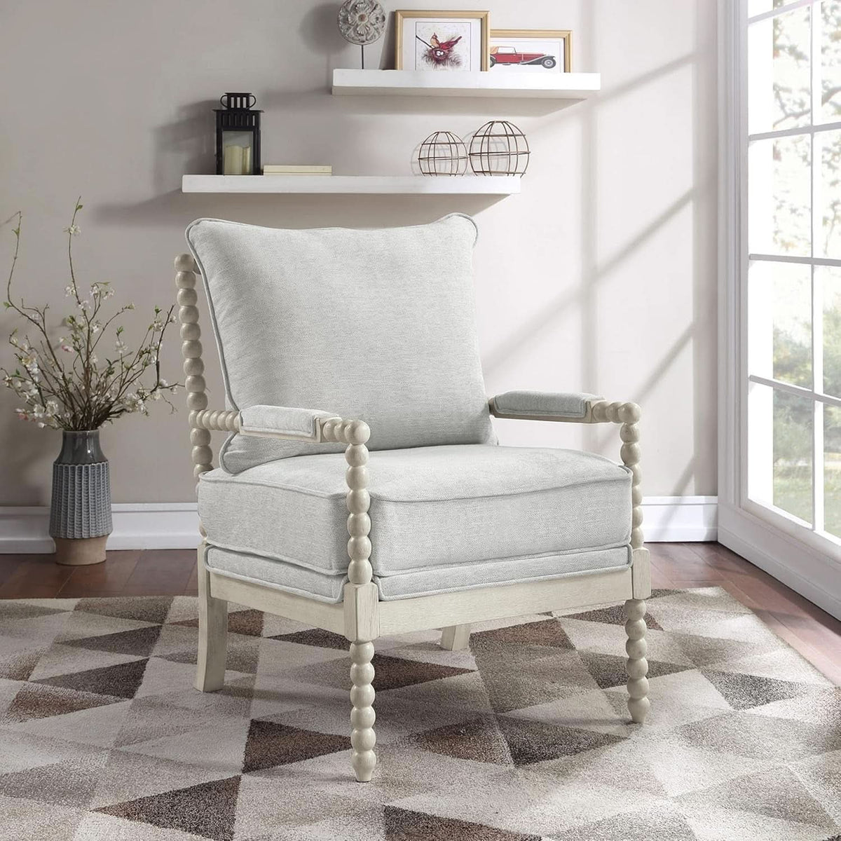 Spindle Accent Chair Smoke Grey Textured Upholstery