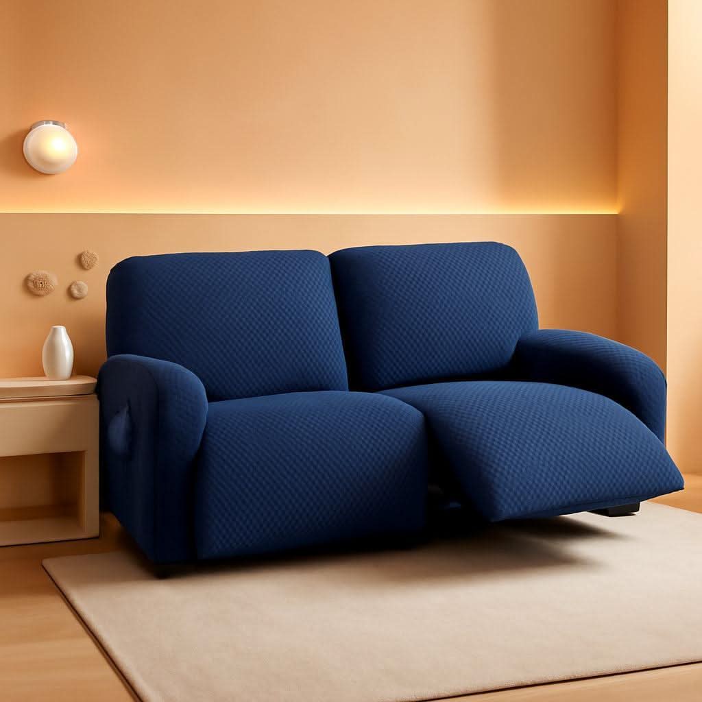 Extra Wide Reclining Loveseat Slipcover Navy Jacquared