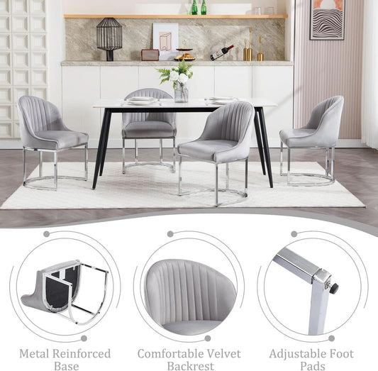 Grey Velvet Upholstered Dining Chairs Collection Set