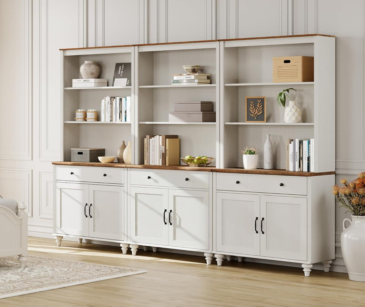White Wooden Farmhouse Barn Door Storage Bookshelf-4