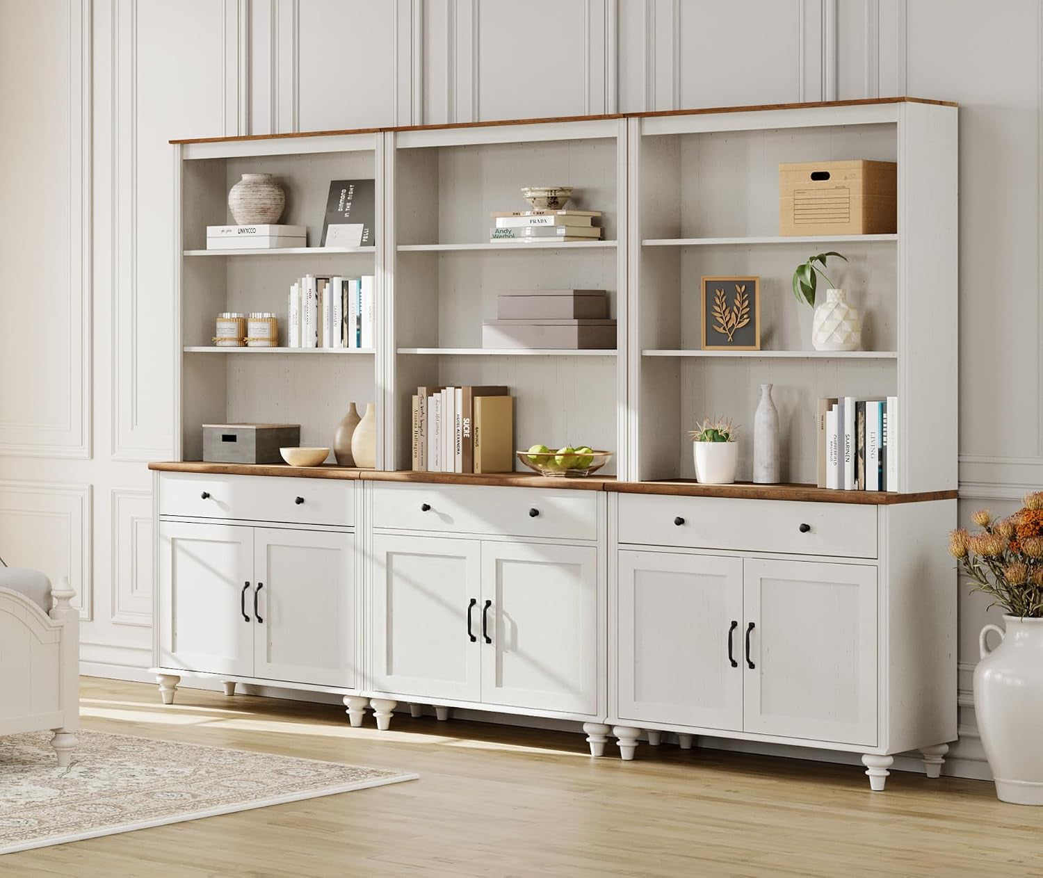 White Wooden Farmhouse Barn Door Storage Bookshelf-4