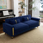 2 Piece Velvet Loveseat Sofa Set For Living Room 86 Inch Blue With Gold Metal Legs And 4 Pillows-4