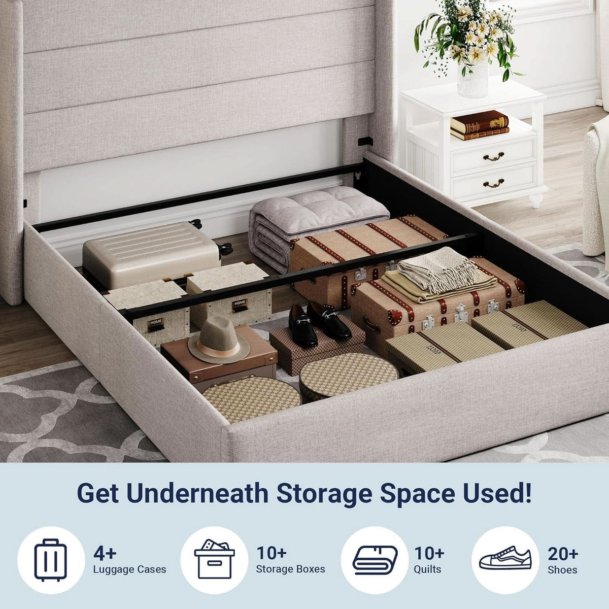 Queen Size Lift Up Storage Bed With Hydraulic Headboard