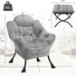 Large Light Gray Upholstered Armchair Folding Ottoman