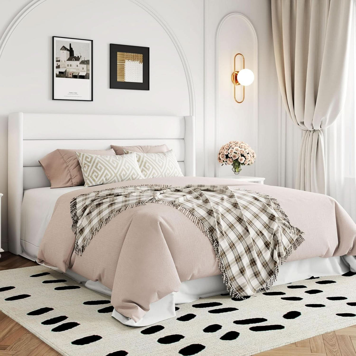 Queen Size Velvet Upholstered Lift Up Bed Wing back Head board