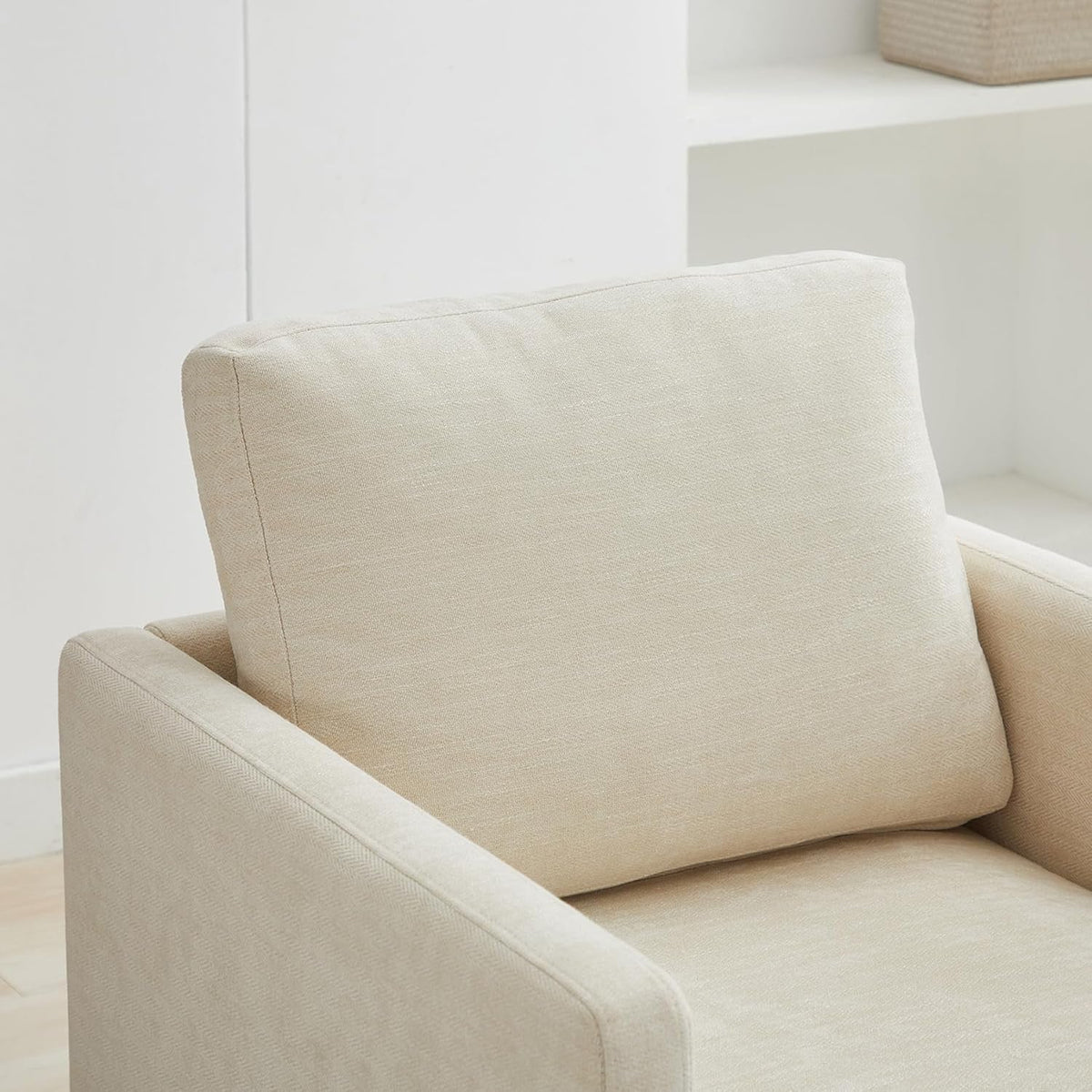 Beige Upholstered Swivel Armchair 360 Degree Chair